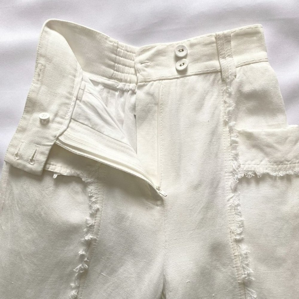 AJE WHITE LINEN BLEND MARTINO TAPERED LEG FRAY PANTS - 4 - Picture 8 of 13